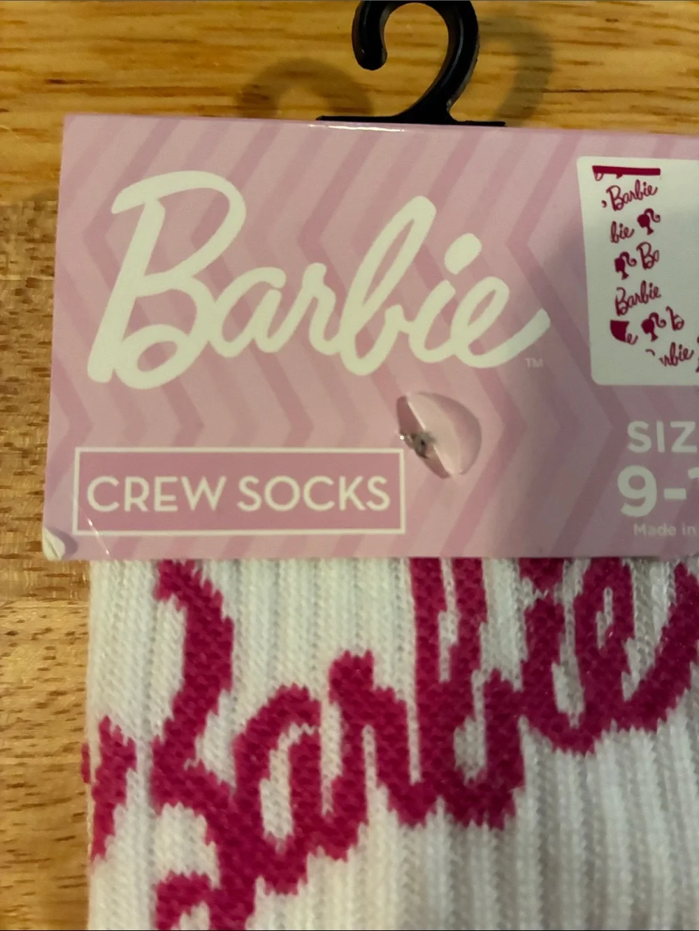 Barbie White Crew Socks with Pink Logo Silhouettes